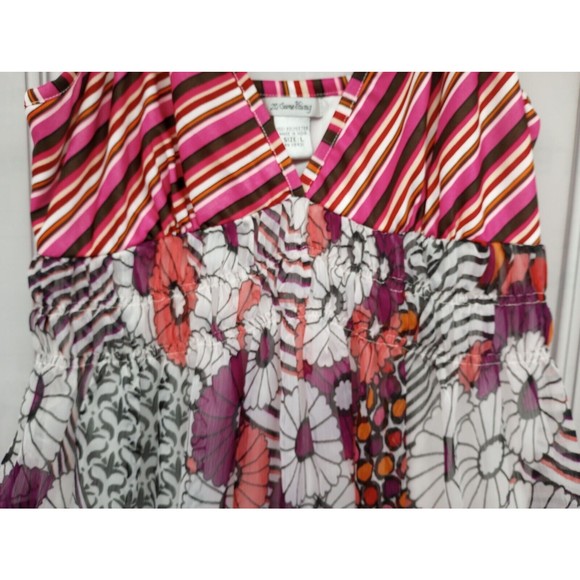 20 Something Dress SZ L Pink Striped Floral Chiffon Spaghetti Straps Lined EUC - Picture 6 of 16